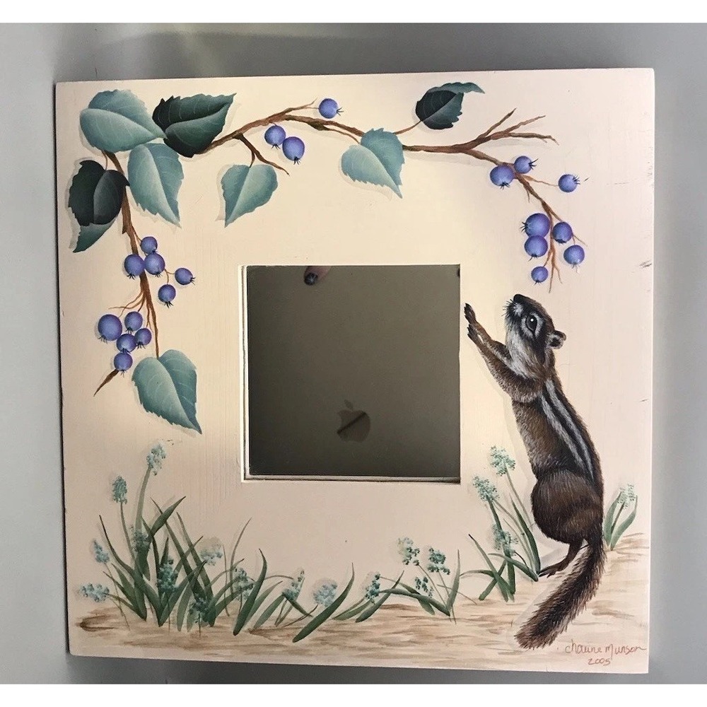 Chaune Munson 2005 Framed Mirror Chipmunk Reaching‎ For Berries